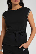 تنزيل الصورة على معرض الصور، Redtag-Black-Embellished-Trim-Detail-Top-Tops-Women's-