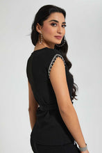 تنزيل الصورة على معرض الصور، Redtag-Black-Embellished-Trim-Detail-Top-Tops-Women's-