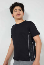تنزيل الصورة على معرض الصور، Redtag-Black-Side-Print-T-Shirt-Embellished-T-Shirts-Senior-Boys-9 to 14 Years