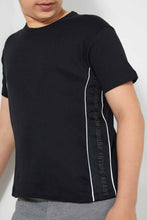 تنزيل الصورة على معرض الصور، Redtag-Black-Side-Print-T-Shirt-Embellished-T-Shirts-Senior-Boys-9 to 14 Years