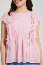 Load image into Gallery viewer, Redtag-Pink/Gold-Dobby-Ruffled-Dobby-Blouse-Blouses-Senior-Girls-9 to 14 Years