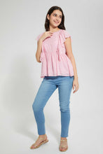 Load image into Gallery viewer, Redtag-Pink/Gold-Dobby-Ruffled-Dobby-Blouse-Blouses-Senior-Girls-9 to 14 Years