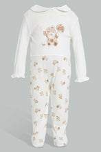 Load image into Gallery viewer, Redtag-Beige-And-White-Bear-Cut-And-Sewn-Sleep-Suit-Sleepsuits-Baby-0 to 12 Months