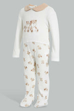 Load image into Gallery viewer, Redtag-Beige-And-White-Bear-Peterpan-Collar-Sleep-Suit-Sleepsuits-Baby-0 to 12 Months