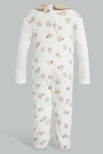 Load image into Gallery viewer, Redtag-Beige-And-White-Bear-Peterpan-Collar-Sleep-Suit-Sleepsuits-Baby-0 to 12 Months