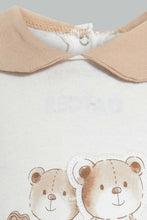 Load image into Gallery viewer, Redtag-Beige-And-White-Bear-Peterpan-Collar-Sleep-Suit-Sleepsuits-Baby-0 to 12 Months