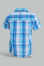 Load image into Gallery viewer, Redtag-Blue-Check-Bow-Shirt-With-White-Short-Set-Sets-Infant-Boys-3 to 24 Months
