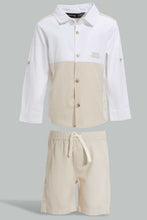 Load image into Gallery viewer, Redtag-White-And-Grey-Cut-And-Sew-Shirt-With-Matching-Short-Set-Sets-Infant-Boys-3 to 24 Months