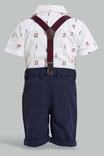 Load image into Gallery viewer, Redtag-White-Short-Slv-Shirt-With-Navy-Short-With-Suspender-Set-Sets-Infant-Boys-3 to 24 Months