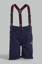 Load image into Gallery viewer, Redtag-White-Short-Slv-Shirt-With-Navy-Short-With-Suspender-Set-Sets-Infant-Boys-3 to 24 Months