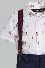 Load image into Gallery viewer, Redtag-White-Short-Slv-Shirt-With-Navy-Short-With-Suspender-Set-Sets-Infant-Boys-3 to 24 Months