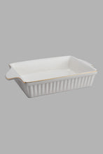 Load image into Gallery viewer, Redtag-White-Embossed-Rectangle-Serving-Dish-With-Gold-Rim-Category:Servewares,-Colour:White,-Filter:Home-Dining,-HMW-DIN-Sew-Serveware,-New-In,-New-In-HMW-DIN,-Non-Sale,-PERIGOLD,-S22C,-Section:Homewares-Home-Dining-