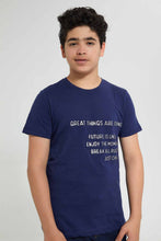 Load image into Gallery viewer, Redtag-Navy-Hd-Text-T-Shirt-Graphic-T-Shirts-Senior-Boys-9 to 14 Years
