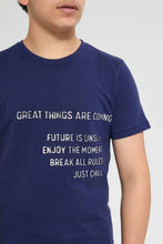 Load image into Gallery viewer, Redtag-Navy-Hd-Text-T-Shirt-Graphic-T-Shirts-Senior-Boys-9 to 14 Years