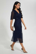 Load image into Gallery viewer, Redtag-Navy-Shimmery-Plisse-Maxi-Dress-Dresses-Women's-