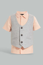 تنزيل الصورة على معرض الصور، Redtag-Grey-Vest-Coat-With-Pink-Shirt-Short-Sleeve-Set-Sets-Infant-Boys-3 to 24 Months