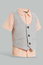 تنزيل الصورة على معرض الصور، Redtag-Grey-Vest-Coat-With-Pink-Shirt-Short-Sleeve-Set-Sets-Infant-Boys-3 to 24 Months