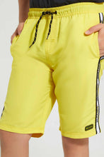 تنزيل الصورة على معرض الصور، Redtag-Yellow-Plain-Board-Short-Swim-Shorts-Senior-Boys-9 to 14 Years