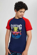 Load image into Gallery viewer, Redtag-Navy-Surfing-Rashguard-T-Shirt-Graphic-T-Shirts-Senior-Boys-9 to 14 Years