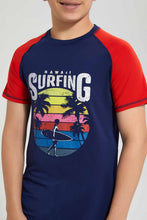 Load image into Gallery viewer, Redtag-Navy-Surfing-Rashguard-T-Shirt-Graphic-T-Shirts-Senior-Boys-9 to 14 Years