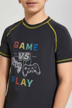 Load image into Gallery viewer, Redtag-Black-Gamer-Rashguard-Graphic-T-Shirts-Senior-Boys-9 to 14 Years