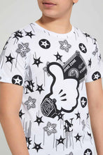 تنزيل الصورة على معرض الصور، Redtag-White-Hand-Glove-Print-T-Shirt-Graphic-T-Shirts-Senior-Boys-9 to 14 Years