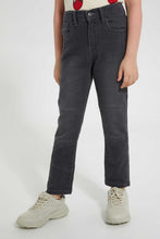 تنزيل الصورة على معرض الصور، Redtag-Dark-Grey-Knit-Denim-Panelled-Jean-Knit-Denim-Boys-2 to 8 Years