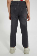 تنزيل الصورة على معرض الصور، Redtag-Dark-Grey-Knit-Denim-Panelled-Jean-Knit-Denim-Boys-2 to 8 Years