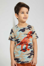 Load image into Gallery viewer, Redtag-Beige-Dino-Aop-T-Shirt-And-Short-Set-Sets-Boys-2 to 8 Years