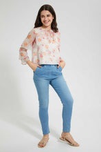 Load image into Gallery viewer, Redtag-White-Floral-Print-Layered-Sleeve-Dobby-Top-Blouses-Senior-Girls-9 to 14 Years