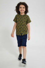 تنزيل الصورة على معرض الصور، Redtag-Midwash-Dino-Embossed-Ribbed-Waistband-Knit-Denim-Short-Denim-Shorts-Boys-2 to 8 Years
