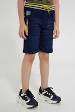 تنزيل الصورة على معرض الصور، Redtag-Midwash-Dino-Embossed-Ribbed-Waistband-Knit-Denim-Short-Denim-Shorts-Boys-2 to 8 Years