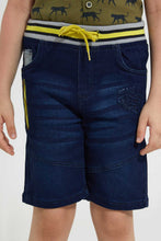 تنزيل الصورة على معرض الصور، Redtag-Midwash-Dino-Embossed-Ribbed-Waistband-Knit-Denim-Short-Denim-Shorts-Boys-2 to 8 Years
