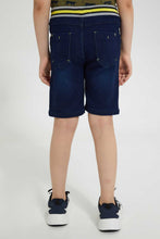 تنزيل الصورة على معرض الصور، Redtag-Midwash-Dino-Embossed-Ribbed-Waistband-Knit-Denim-Short-Denim-Shorts-Boys-2 to 8 Years
