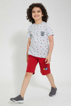 تنزيل الصورة على معرض الصور، Redtag-Red-Rib-Waist-Band-Crab-Print-Short-Casual-Shorts-Boys-2 to 8 Years