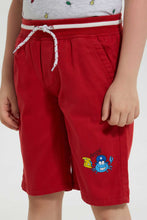 تنزيل الصورة على معرض الصور، Redtag-Red-Rib-Waist-Band-Crab-Print-Short-Casual-Shorts-Boys-2 to 8 Years