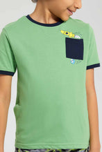 Load image into Gallery viewer, Green Rocket Pocket Printed T-Shirt