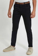 Load image into Gallery viewer, Redtag-Black-5-Pocket-Knit-Denim-Jeans-Slim-Fit-Senior-Boys-9 to 14 Years