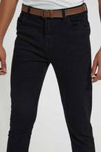 Load image into Gallery viewer, Redtag-Black-5-Pocket-Knit-Denim-Jeans-Slim-Fit-Senior-Boys-9 to 14 Years
