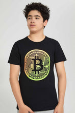 تنزيل الصورة على معرض الصور، Redtag-Black-Bitcoin-T-Shirt-Graphic-T-Shirts-Senior-Boys-9 to 14 Years