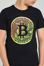 تنزيل الصورة على معرض الصور، Redtag-Black-Bitcoin-T-Shirt-Graphic-T-Shirts-Senior-Boys-9 to 14 Years