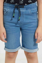 تنزيل الصورة على معرض الصور، Redtag-Lightwash-Knit-Denim-Elasticated-Waist-Short-Denim-Shorts-Boys-2 to 8 Years