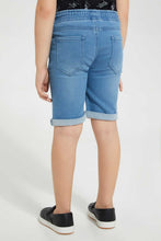 تنزيل الصورة على معرض الصور، Redtag-Lightwash-Knit-Denim-Elasticated-Waist-Short-Denim-Shorts-Boys-2 to 8 Years
