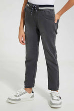 تنزيل الصورة على معرض الصور، Redtag-Grey-Knit-Denim-Ribbed-Waist-Jogger-Jean-Knit-Denim-Boys-2 to 8 Years