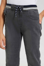 تنزيل الصورة على معرض الصور، Redtag-Grey-Knit-Denim-Ribbed-Waist-Jogger-Jean-Knit-Denim-Boys-2 to 8 Years