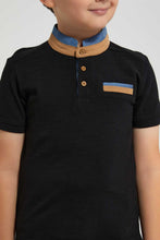 Load image into Gallery viewer, Redtag-Black-Stand-Up-Polo-With-Pocket-Polo-Shirts-Boys-2 to 8 Years