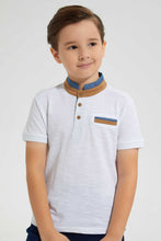 Load image into Gallery viewer, Redtag-White-Stand-Up-Collar-Polo-With-Pocket-Polo-Shirts-Boys-2 to 8 Years