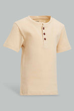 تنزيل الصورة على معرض الصور، Redtag-Beige-Short-Sleeve-Henley-Jacquard-Tshirt-Henley-T-Shirts-Infant-Boys-3 to 24 Months