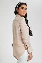 Load image into Gallery viewer, Redtag-Beige-Satin-Jacquard-Shirt-Blouses-Women's-