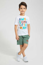 تنزيل الصورة على معرض الصور، Redtag-White-Awesome-Little-Man-Print-T-Shirt-And-Short-Set-Sets-Boys-2 to 8 Years